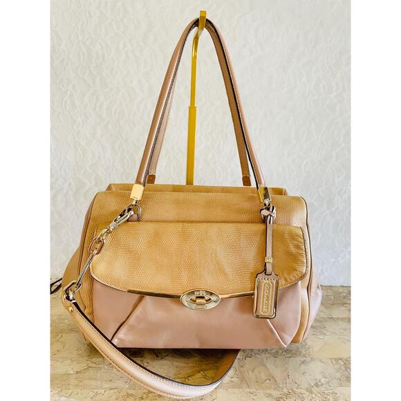 Coach Madison Madeline spectator Lizard Emb Leather Shoulder Bag 26325 Tan - Picture 1 of 10